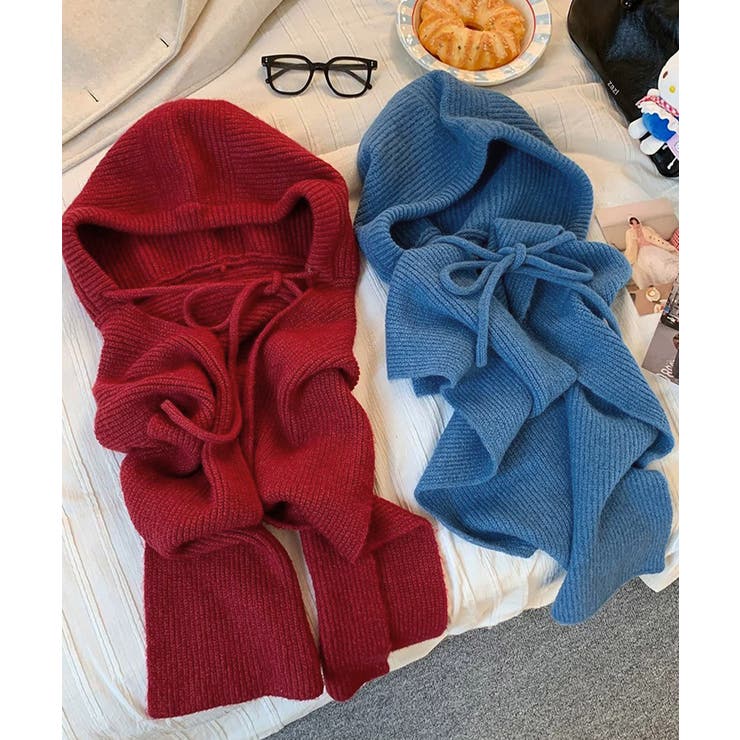 フード付きニットマフラーレディースリブニット帽暖かいフードウォーマーあったか 大… | SUNSHINE CLOSET | 詳細画像22 
