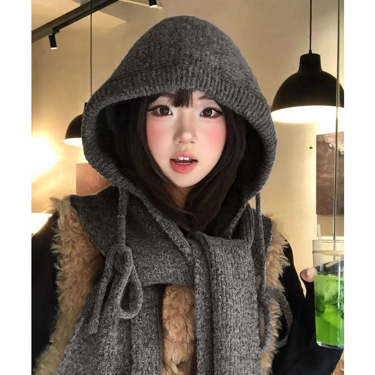 フード付きニットマフラーレディースリブニット帽暖かいフードウォーマーあったか 大… | SUNSHINE CLOSET | 詳細画像4 