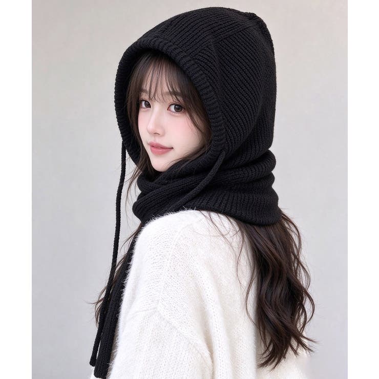 フード付きニットマフラーレディースリブニット帽暖かいフードウォーマーあったか 大… | SUNSHINE CLOSET | 詳細画像7 