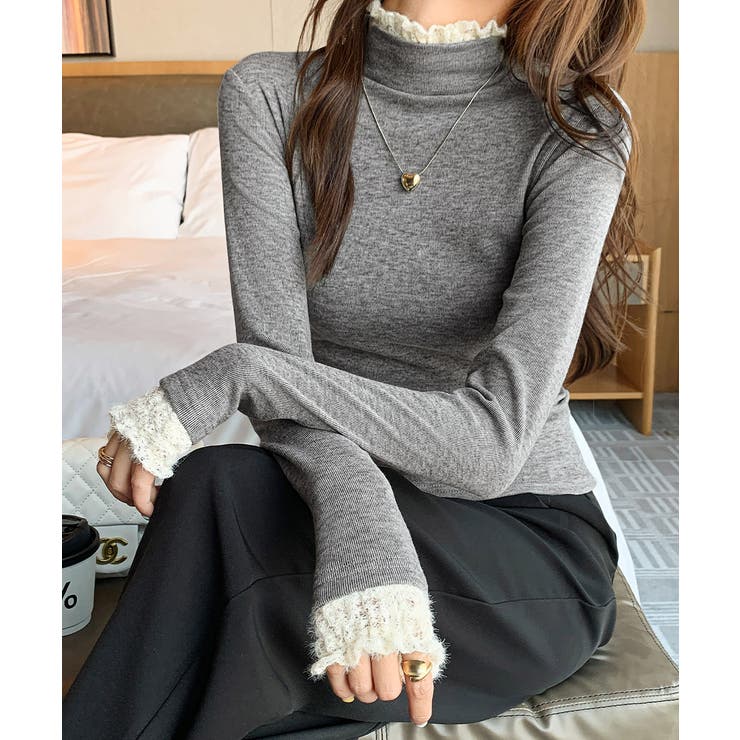 レースフリル付きハイネックリブニットソー | SUNSHINE CLOSET | 詳細画像1 