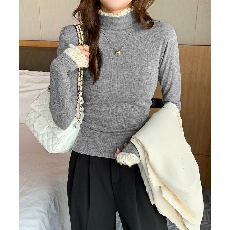 レースフリル付きハイネックリブニットソー | SUNSHINE CLOSET | 詳細画像4 