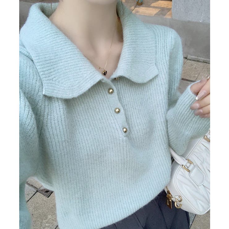 ポロカラーニットトップス ゴールドボタン | SUNSHINE CLOSET | 詳細画像17 