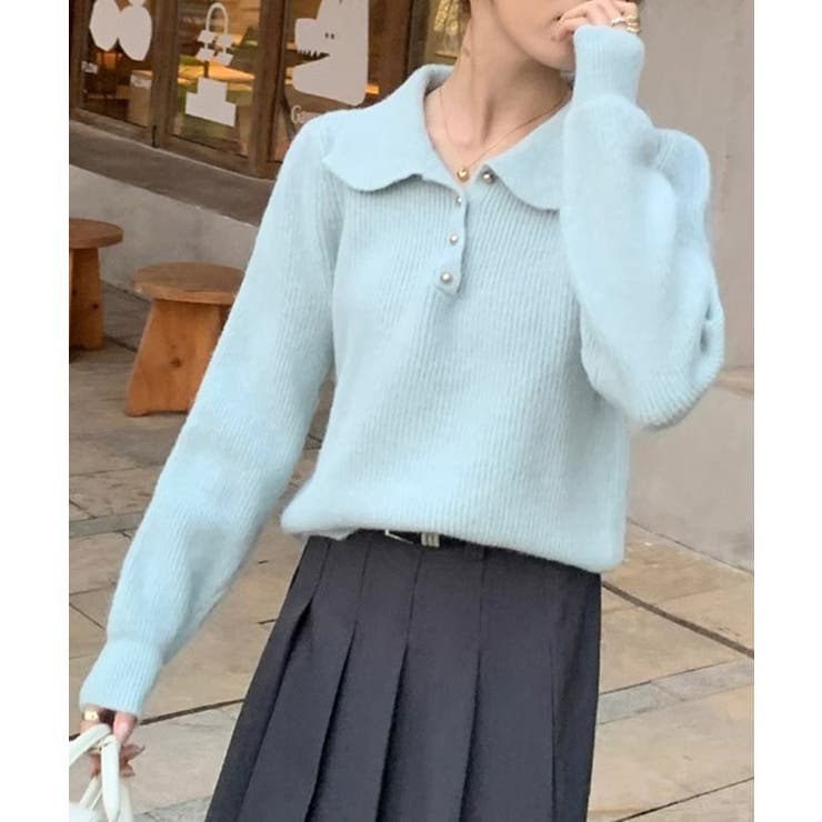 ポロカラーニットトップス ゴールドボタン | SUNSHINE CLOSET | 詳細画像18 