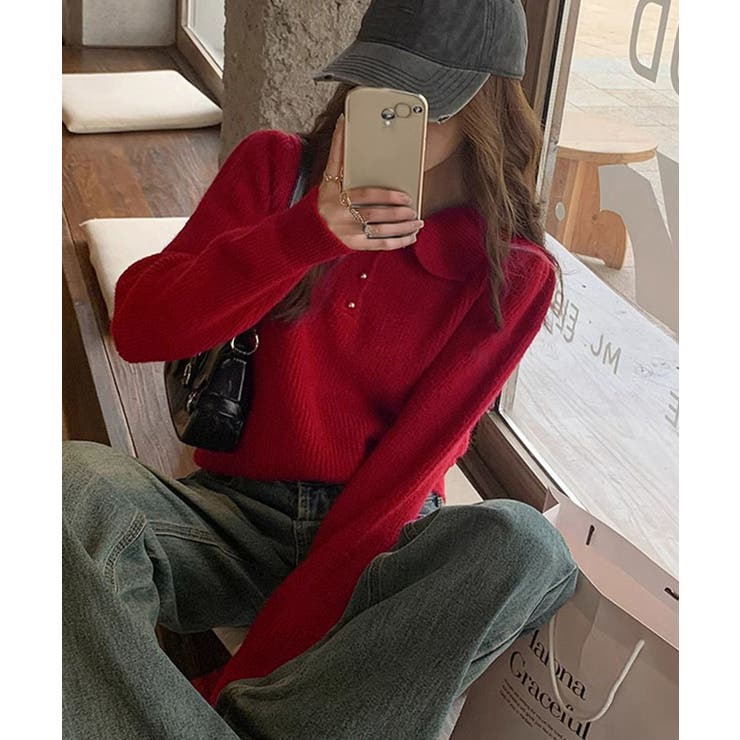 ポロカラーニットトップス ゴールドボタン | SUNSHINE CLOSET | 詳細画像21 