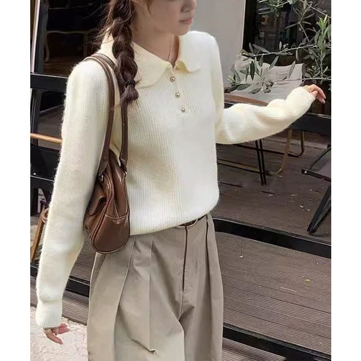 ポロカラーニットトップス ゴールドボタン | SUNSHINE CLOSET | 詳細画像3 