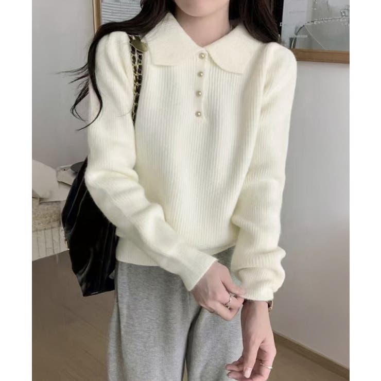 ポロカラーニットトップス ゴールドボタン | SUNSHINE CLOSET | 詳細画像6 
