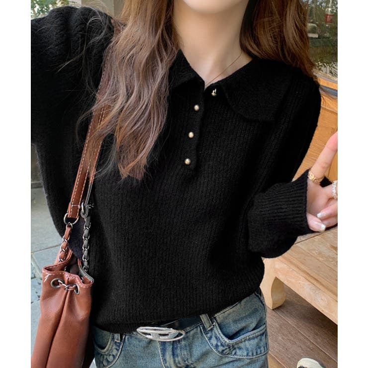 ポロカラーニットトップス ゴールドボタン | SUNSHINE CLOSET | 詳細画像8 