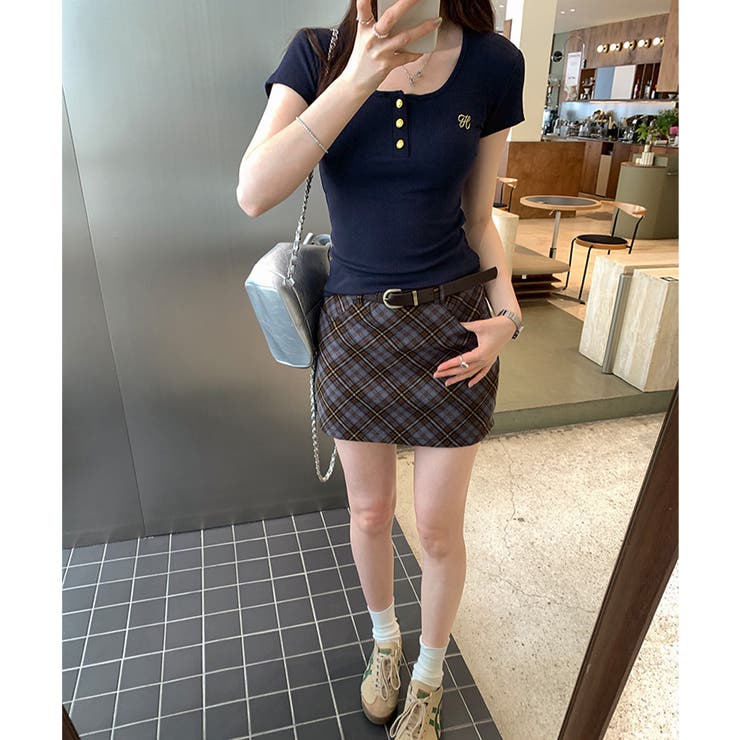 レディースタイトトップス細見え 刺しゅうロゴtシャツフロントボタンリブカットソー… | SUNSHINE CLOSET | 詳細画像5 
