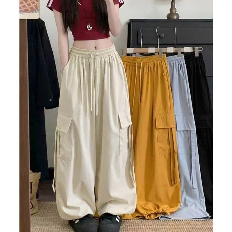 レディース ハイウエストナイロンワイドパンツ 韓国風ワークパンツ | SUNSHINE CLOSET | 詳細画像13 