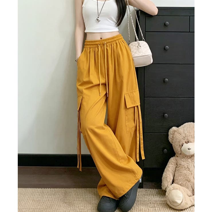 レディース ハイウエストナイロンワイドパンツ 韓国風ワークパンツ | SUNSHINE CLOSET | 詳細画像2 