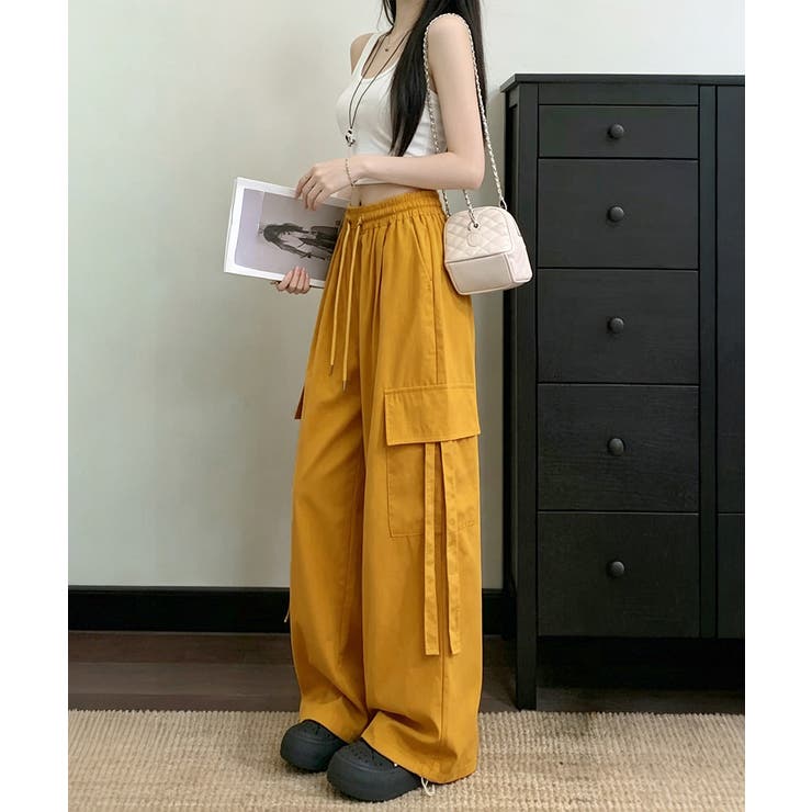 レディース ハイウエストナイロンワイドパンツ 韓国風ワークパンツ | SUNSHINE CLOSET | 詳細画像3 