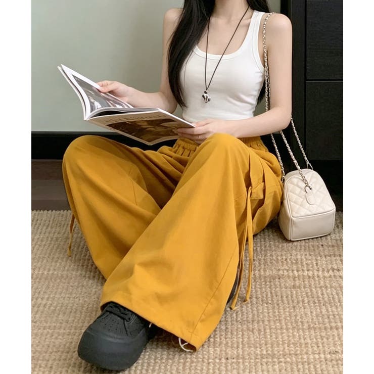 レディース ハイウエストナイロンワイドパンツ 韓国風ワークパンツ | SUNSHINE CLOSET | 詳細画像4 