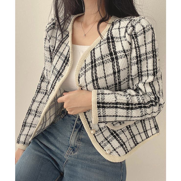 韓国風ツイードジャケット ライトアウター | SUNSHINE CLOSET | 詳細画像5 