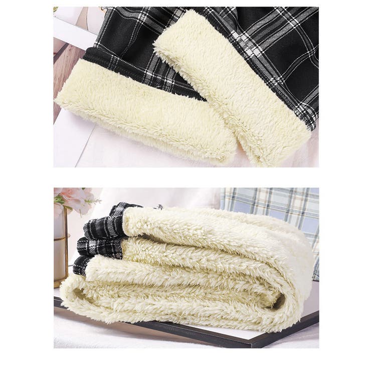 裏起毛チェック柄パンツ 裏ボアパンツ防寒[品番：AGCW0005967