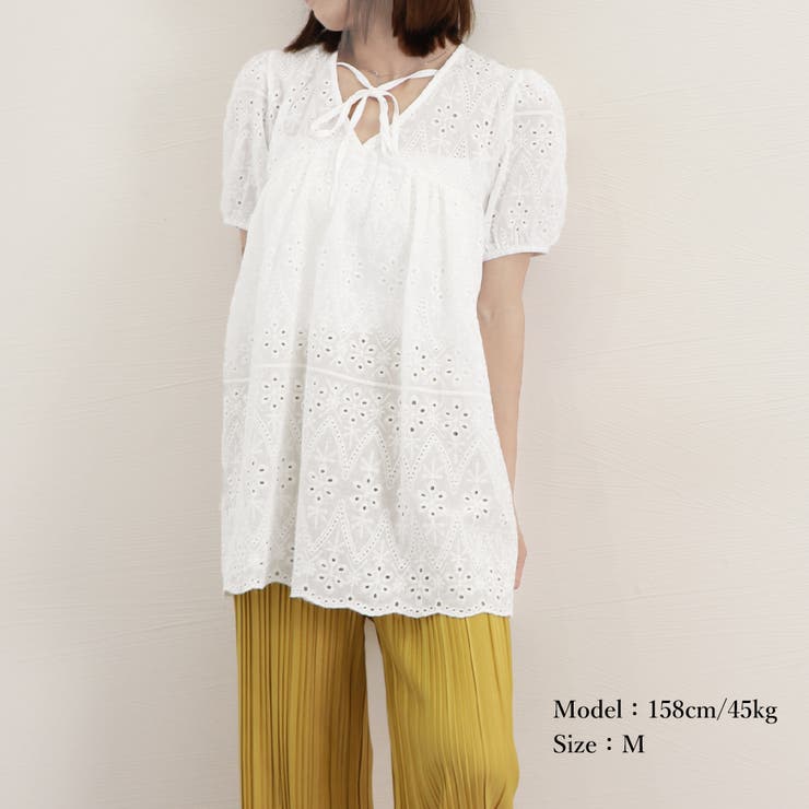 スカラップ刺しゅうレースブラウスVネック | SUNSHINE CLOSET | 詳細画像14 