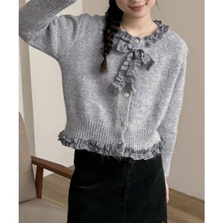 フリルカラーニットリボンカーディガン甘め | SUNSHINE CLOSET | 詳細画像1 