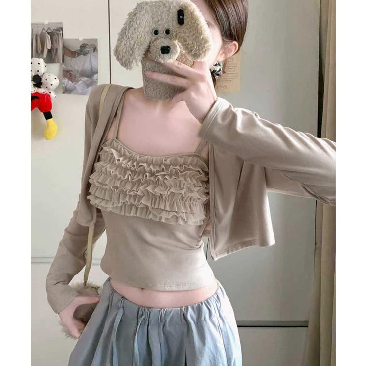 レディースインナーフリルキャミソールカップ付き おしゃれショートカーディガン長袖… | SUNSHINE CLOSET | 詳細画像1 