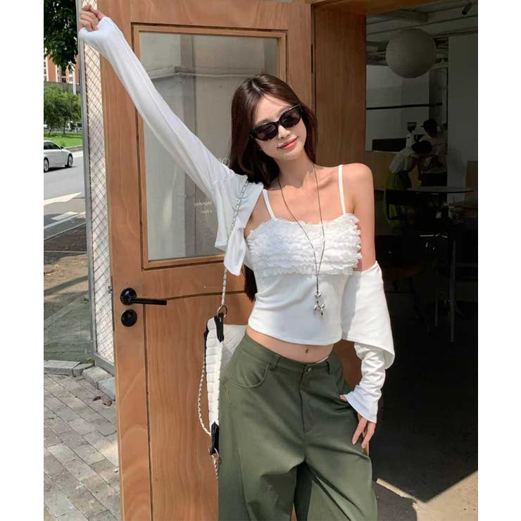 レディースインナーフリルキャミソールカップ付き おしゃれショートカーディガン長袖… | SUNSHINE CLOSET | 詳細画像2 