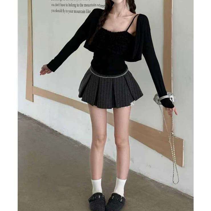 レディースインナーフリルキャミソールカップ付き おしゃれショートカーディガン長袖… | SUNSHINE CLOSET | 詳細画像4 