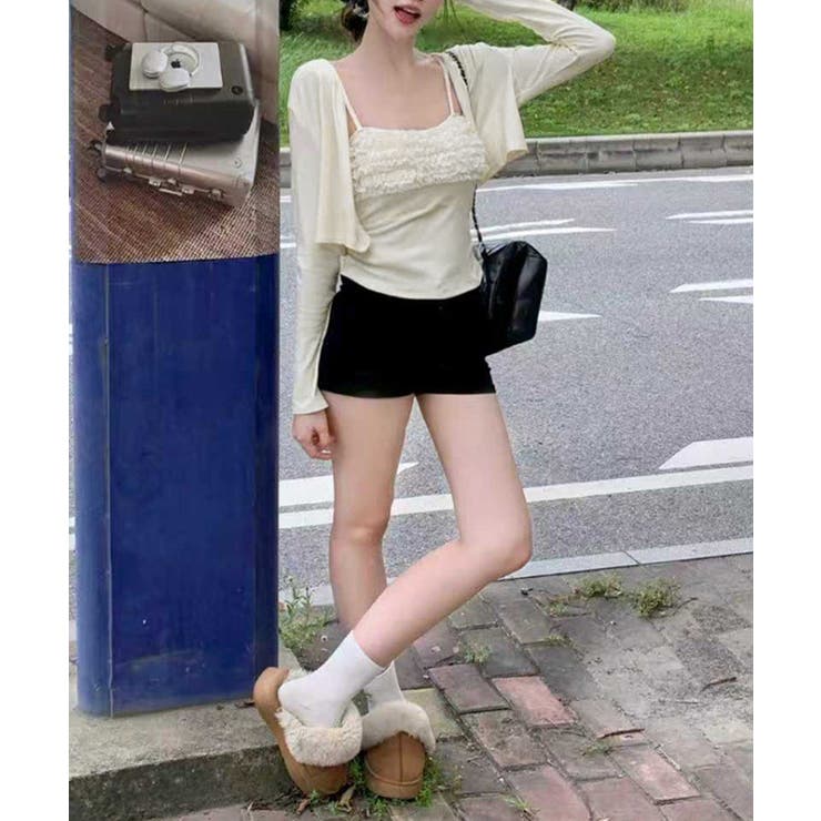 レディースインナーフリルキャミソールカップ付き おしゃれショートカーディガン長袖… | SUNSHINE CLOSET | 詳細画像5 