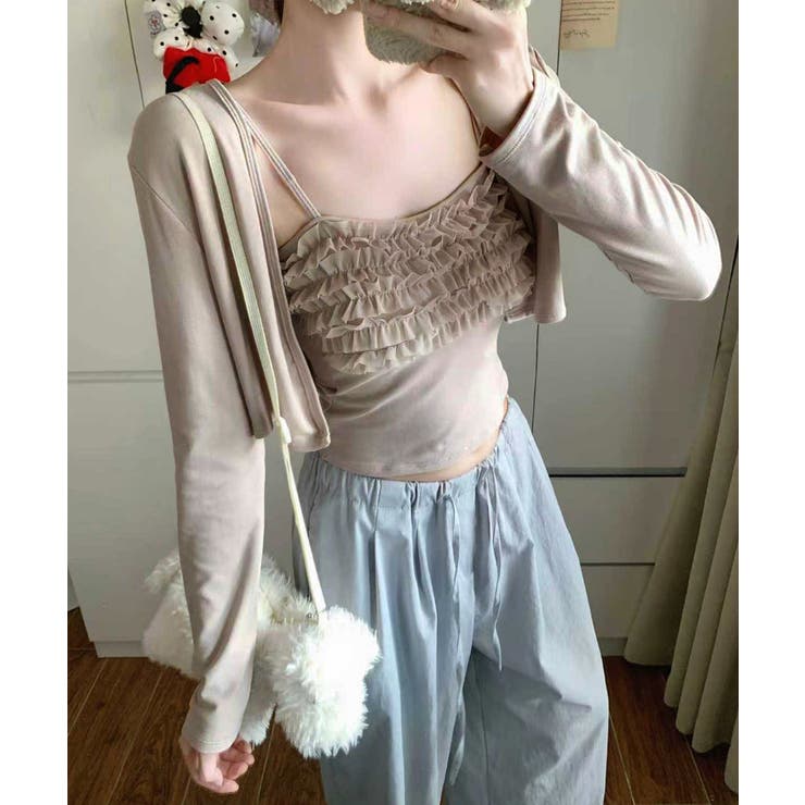 レディースインナーフリルキャミソールカップ付き おしゃれショートカーディガン長袖… | SUNSHINE CLOSET | 詳細画像7 