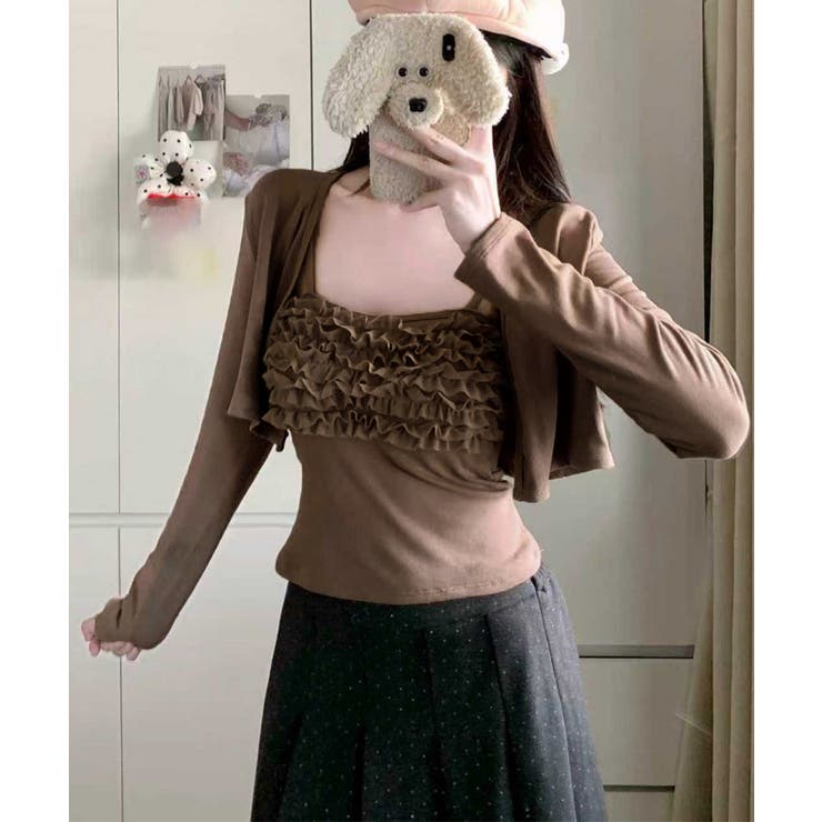 レディースインナーフリルキャミソールカップ付き おしゃれショートカーディガン長袖… | SUNSHINE CLOSET | 詳細画像9 