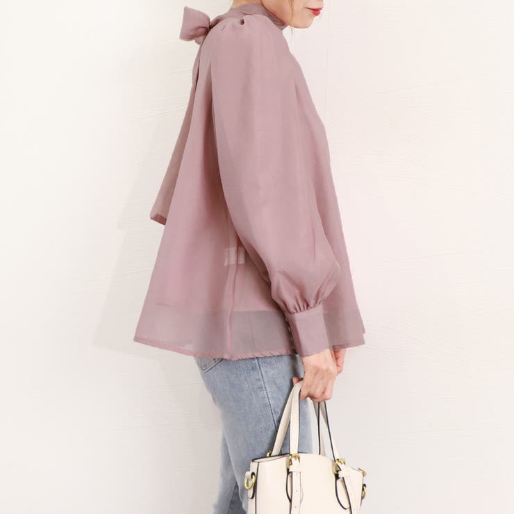 バックリボンシフォンブラウス レディース[品番：AGCW0003977