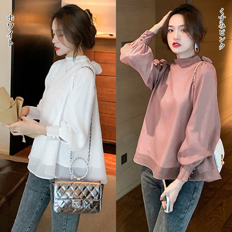 バックリボンシフォンブラウス レディース[品番：AGCW0003977