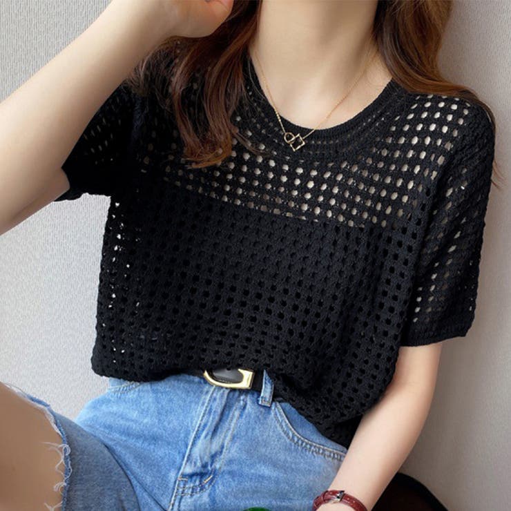 メッシュサマーニット レディース半袖夏服[品番:AGCW0004421 メッシュサマーニット レディース半袖夏服[品番:AGCW0004421
