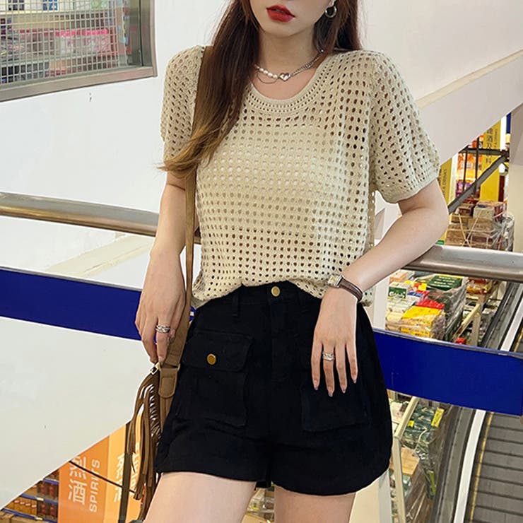 メッシュサマーニット レディース半袖夏服[品番:AGCW0004421 メッシュサマーニット レディース半袖夏服[品番:AGCW0004421