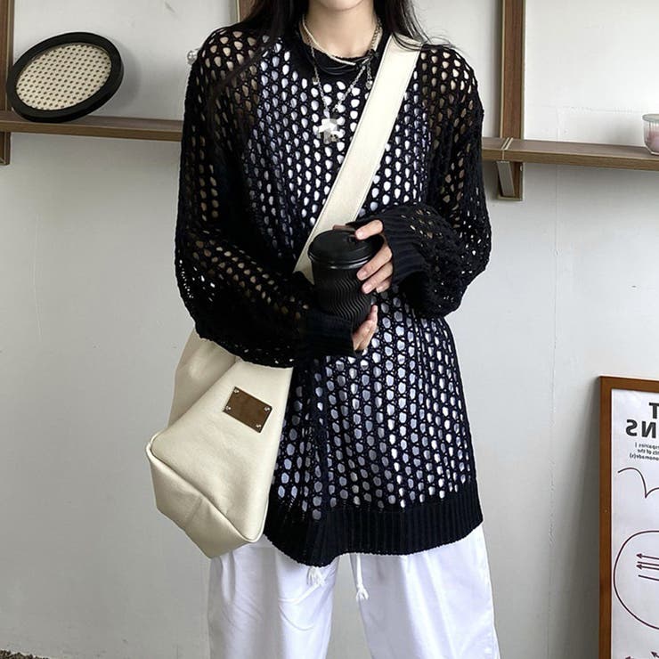 【SALE中】TOGA 袖メッシュニット メッシュニット 透かし編みトップス 長袖[品番：AGCW0004724