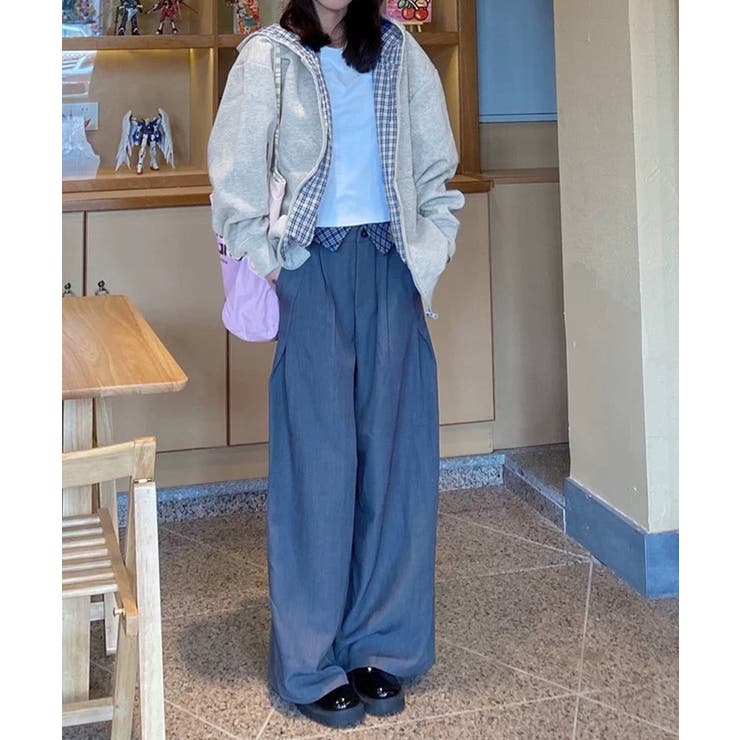 レディース 韓国風チェックライニングパーカー レイヤード風羽織り | SUNSHINE CLOSET | 詳細画像9 