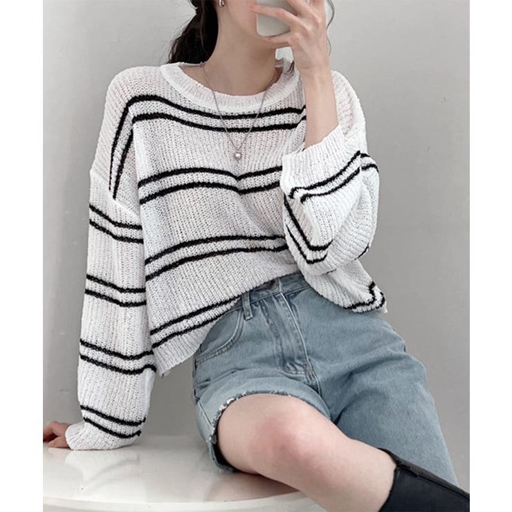 透かし編み ニットトップス ボーダー夏服 | SUNSHINE CLOSET | 詳細画像1 