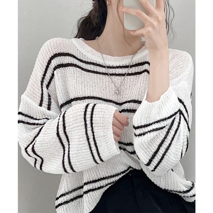 透かし編み ニットトップス ボーダー夏服 | SUNSHINE CLOSET | 詳細画像2 