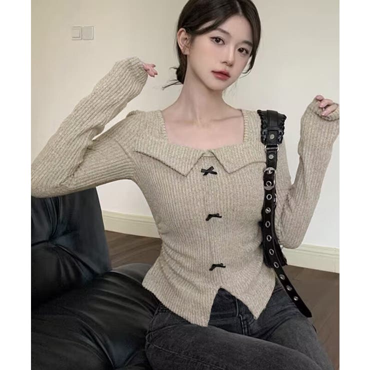 リブニットプルオーバーレディース セクシーニットカットソー フロントスリットニッ… | SUNSHINE CLOSET | 詳細画像8 