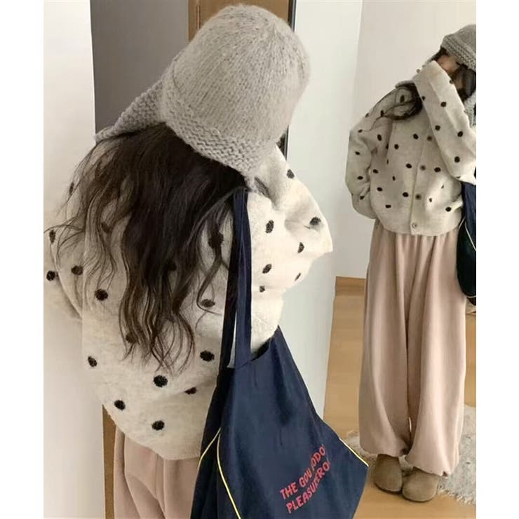 クルーネックカーディガン 前開きニットトップス 水玉柄長袖ニットゆったり | SUNSHINE CLOSET | 詳細画像14 