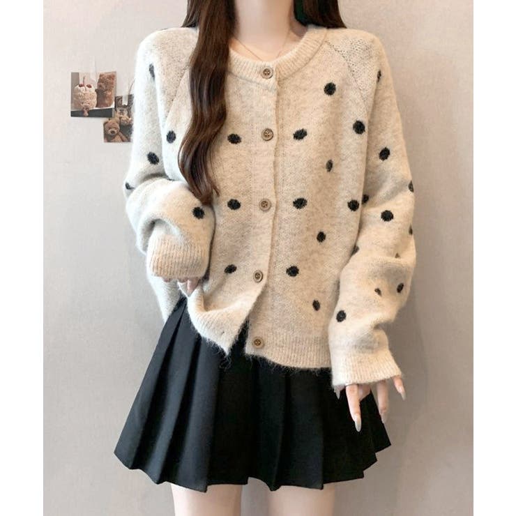 クルーネックカーディガン 前開きニットトップス 水玉柄長袖ニットゆったり | SUNSHINE CLOSET | 詳細画像16 