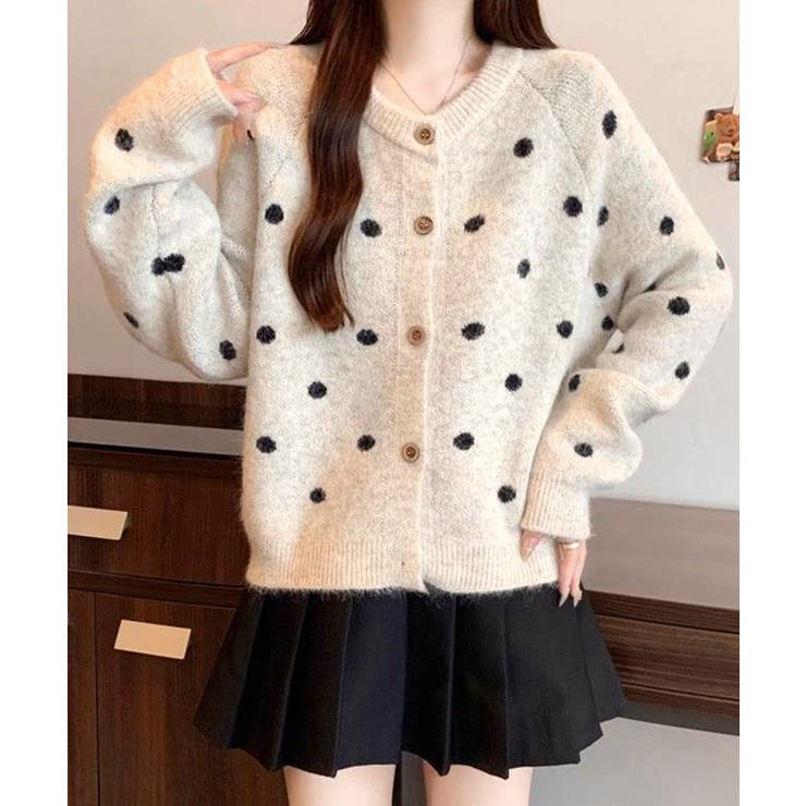 クルーネックカーディガン 前開きニットトップス 水玉柄長袖ニットゆったり | SUNSHINE CLOSET | 詳細画像17 
