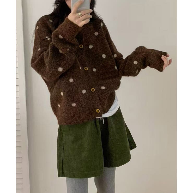 クルーネックカーディガン 前開きニットトップス 水玉柄長袖ニットゆったり | SUNSHINE CLOSET | 詳細画像2 