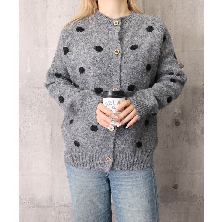 クルーネックカーディガン 前開きニットトップス 水玉柄長袖ニットゆったり | SUNSHINE CLOSET | 詳細画像20 