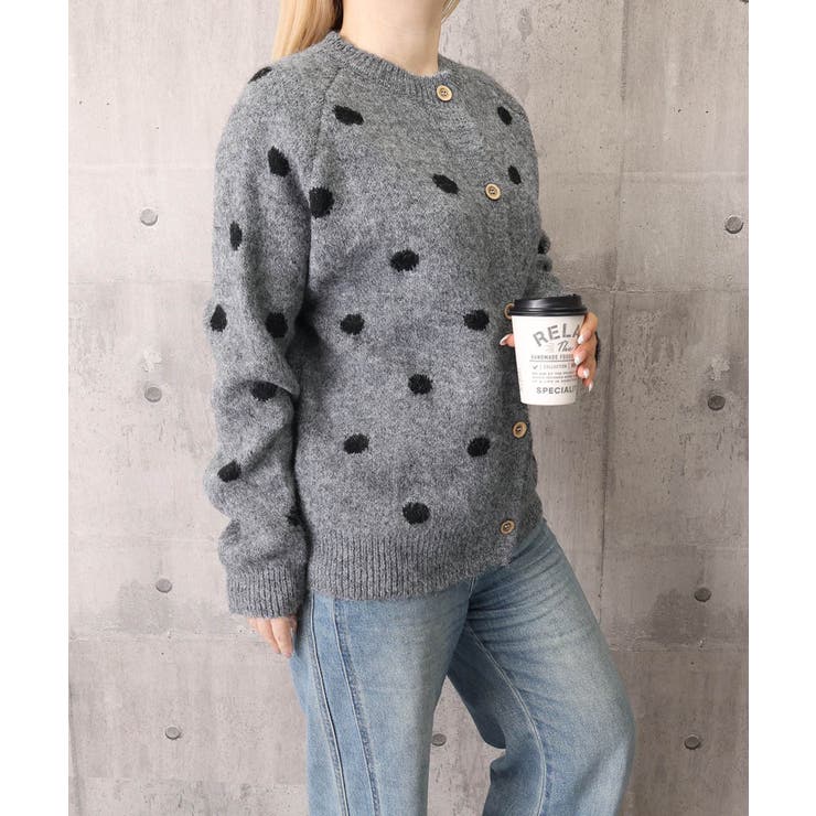 クルーネックカーディガン 前開きニットトップス 水玉柄長袖ニットゆったり | SUNSHINE CLOSET | 詳細画像21 