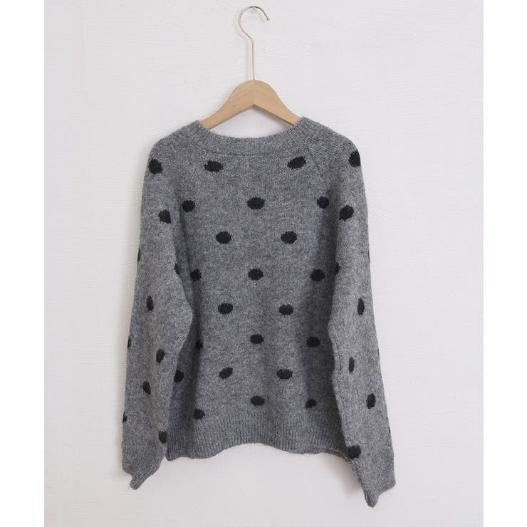 クルーネックカーディガン 前開きニットトップス 水玉柄長袖ニットゆったり | SUNSHINE CLOSET | 詳細画像24 
