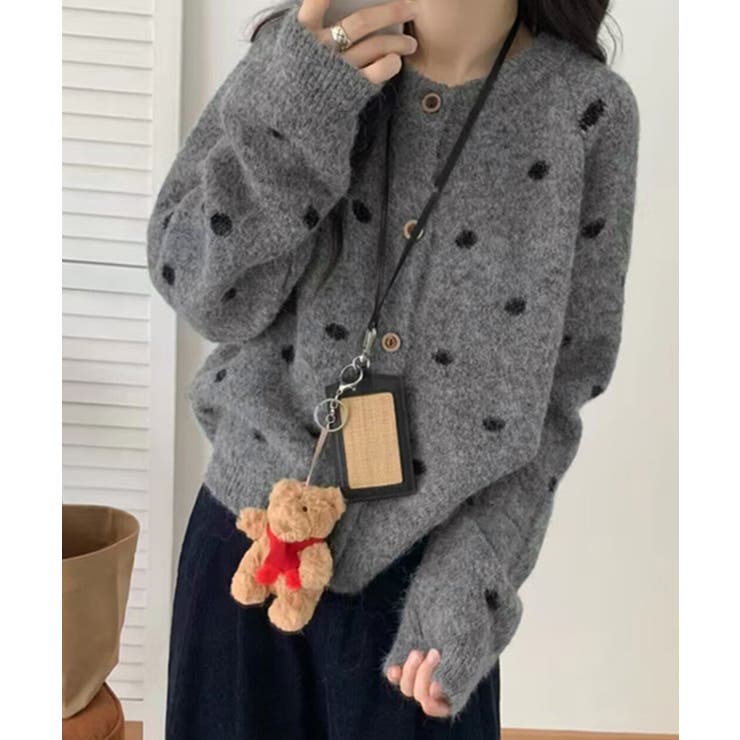 クルーネックカーディガン 前開きニットトップス 水玉柄長袖ニットゆったり | SUNSHINE CLOSET | 詳細画像7 