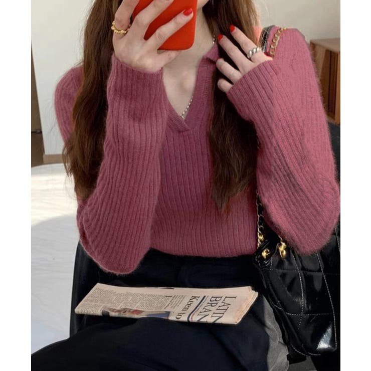 スキッパーニット韓国風リブニットトップス | SUNSHINE CLOSET | 詳細画像14 