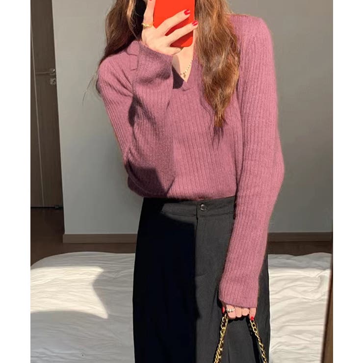 スキッパーニット韓国風リブニットトップス | SUNSHINE CLOSET | 詳細画像15 