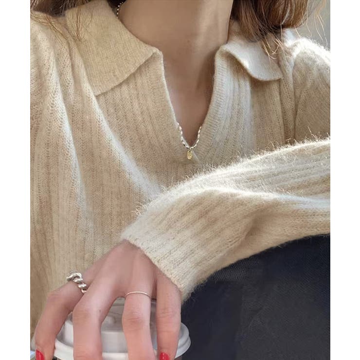 スキッパーニット韓国風リブニットトップス | SUNSHINE CLOSET | 詳細画像2 