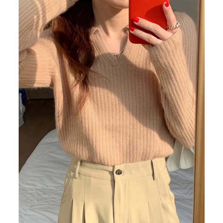 スキッパーニット韓国風リブニットトップス | SUNSHINE CLOSET | 詳細画像8 