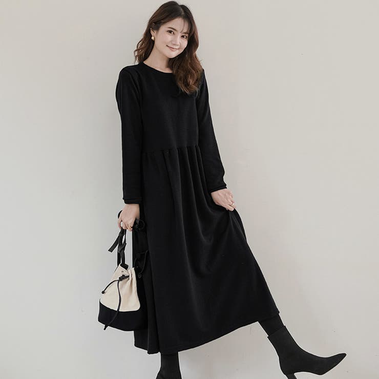 新作　Zip up cocoon OP ブラック　ニットワンピース　ロング　38 新作 Zip up cocoon OP ブラック ニットワンピース ロング 38