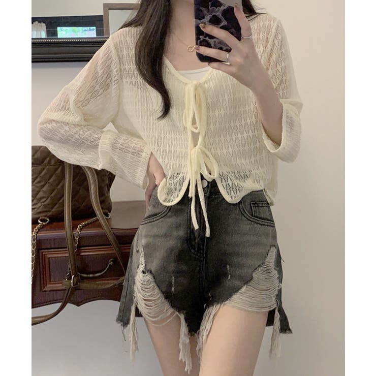 ショート丈トップス レディース フロントリボン | SUNSHINE CLOSET | 詳細画像4 