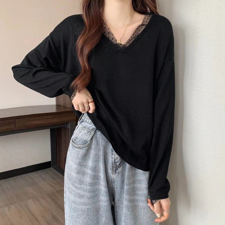 ニットトップス Vネック 長袖[品番：AGCW0002857]｜SUNSHINE CLOSET